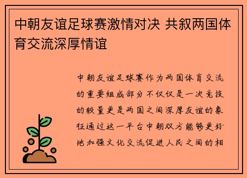 中朝友谊足球赛激情对决 共叙两国体育交流深厚情谊